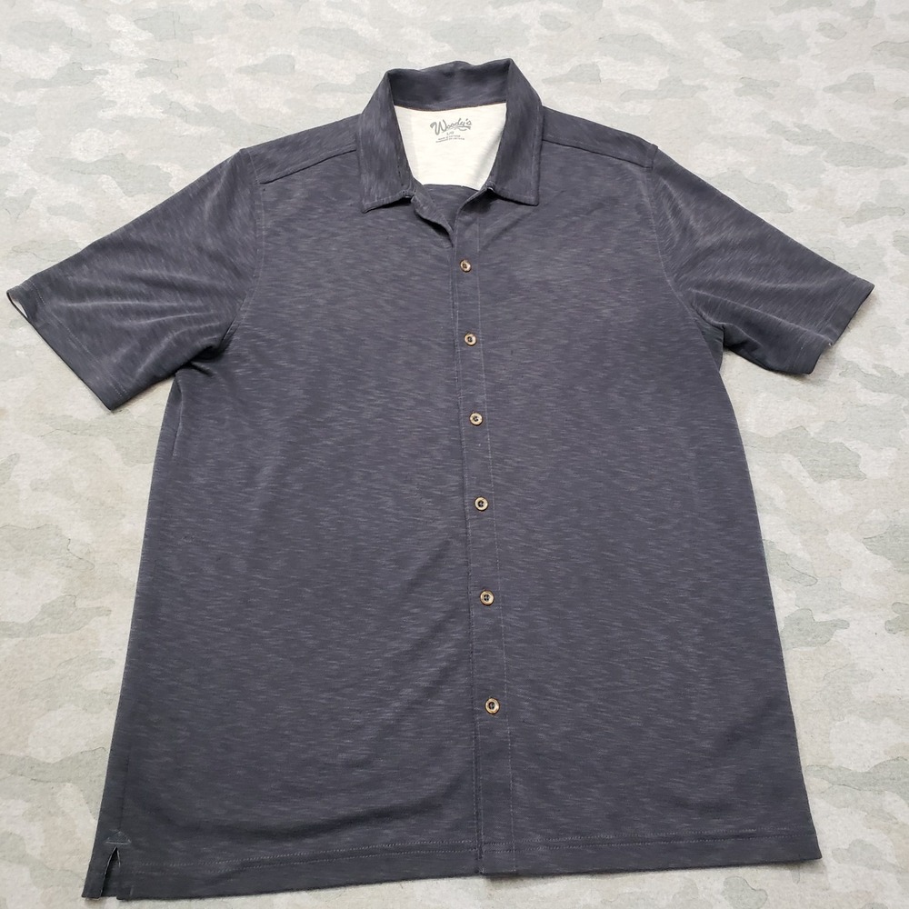 Woody's Shirt Mens Large Gray Short Sleeve Button-Up Casual Lounge